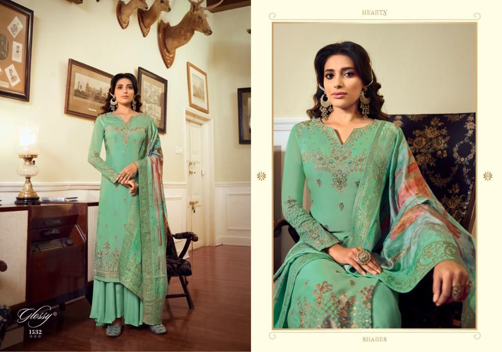 glossy rangoon satin decent embroidary look salwar suit catalog