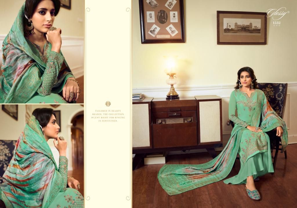 glossy rangoon satin decent embroidary look salwar suit catalog