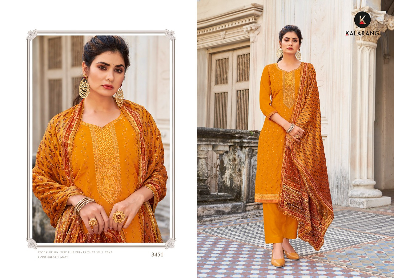 kalarang goldi crepe regal look salwar suit catalog