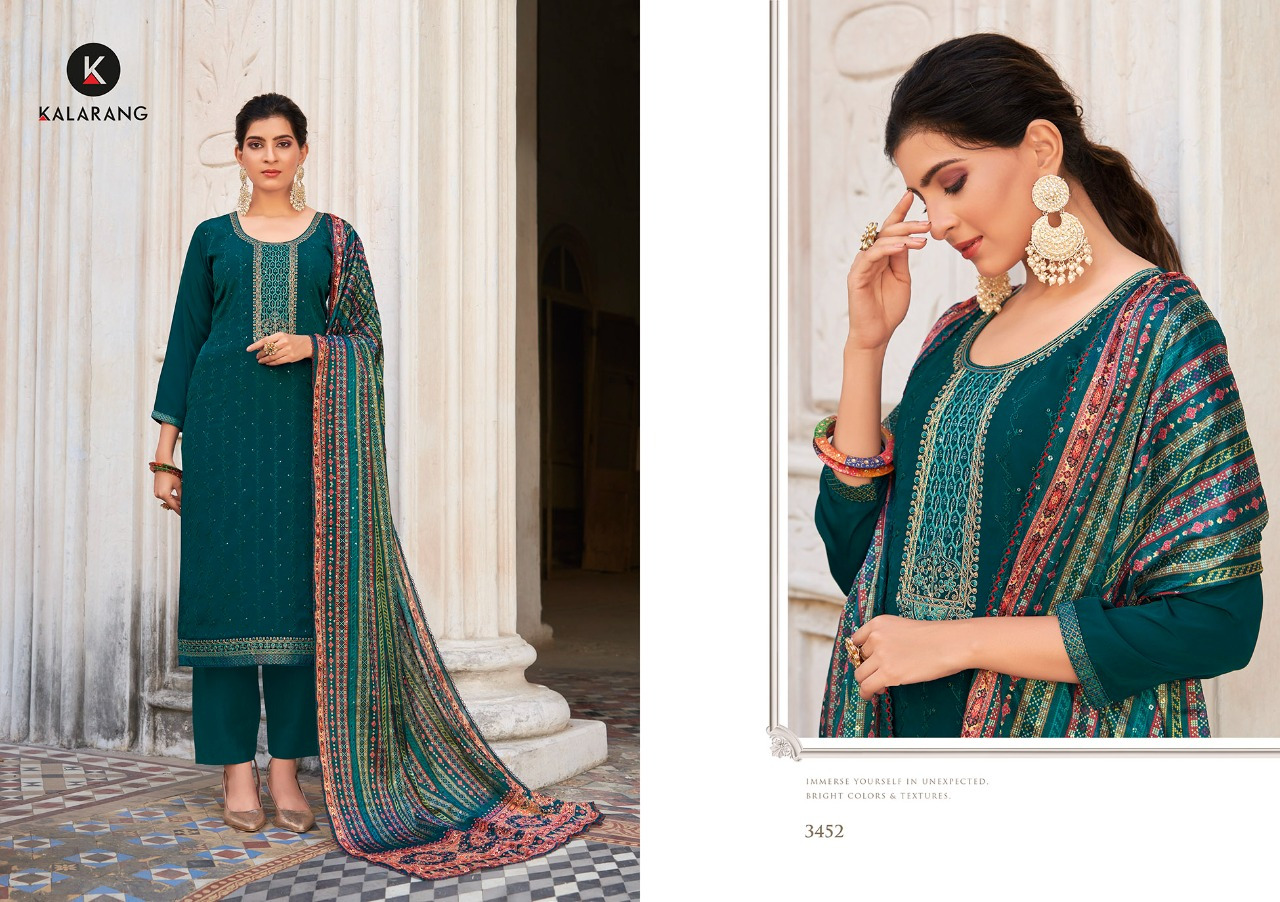 kalarang goldi crepe regal look salwar suit catalog