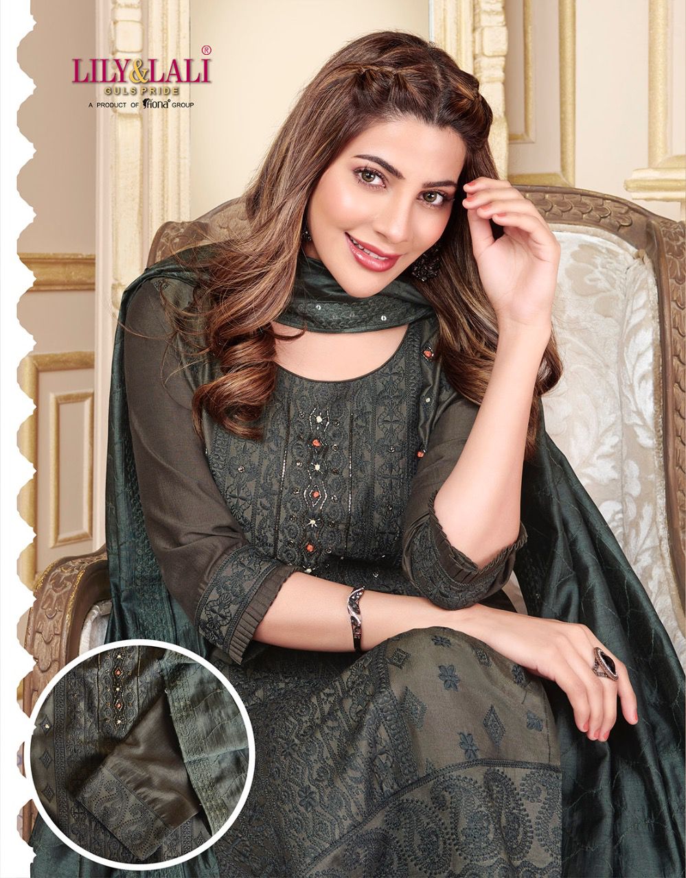 lily and lali chiken kari silk gorgeous look top bottom and dupatta catalog