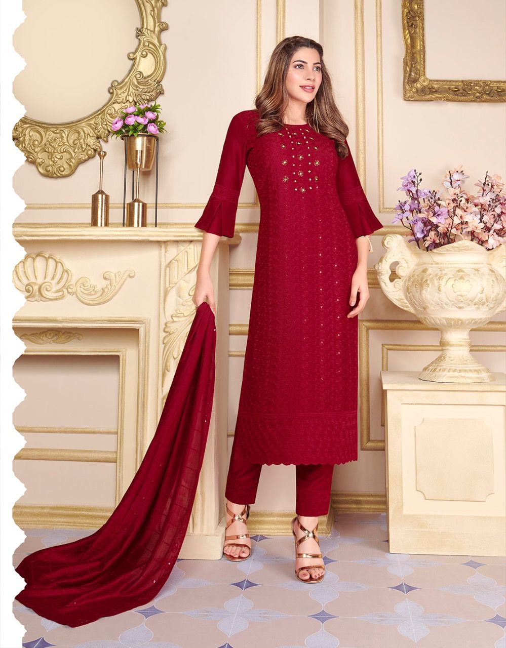 lily and lali chiken kari silk gorgeous look top bottom and dupatta catalog