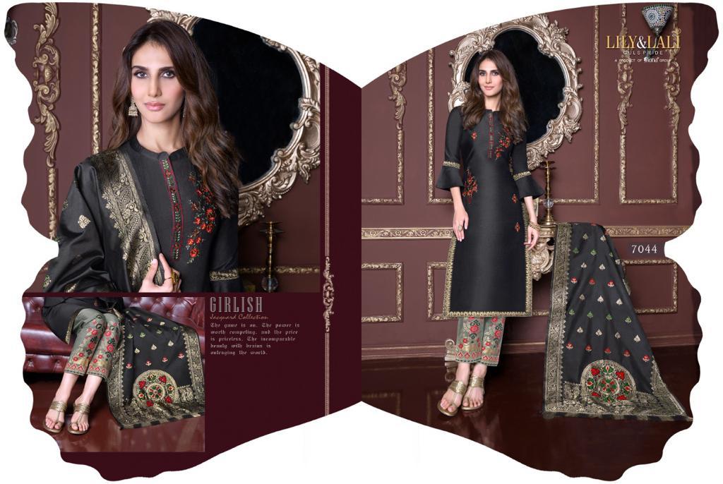 lily and lali meenakari silk classic trendy look top bottom with dupatta catalog