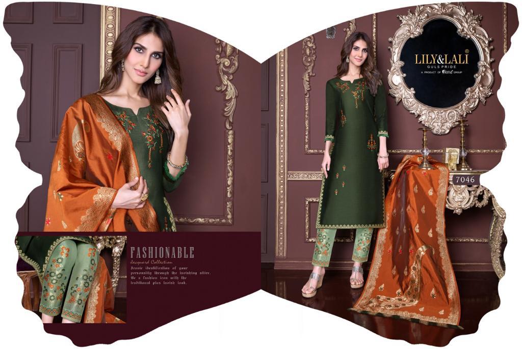 lily and lali meenakari silk classic trendy look top bottom with dupatta catalog