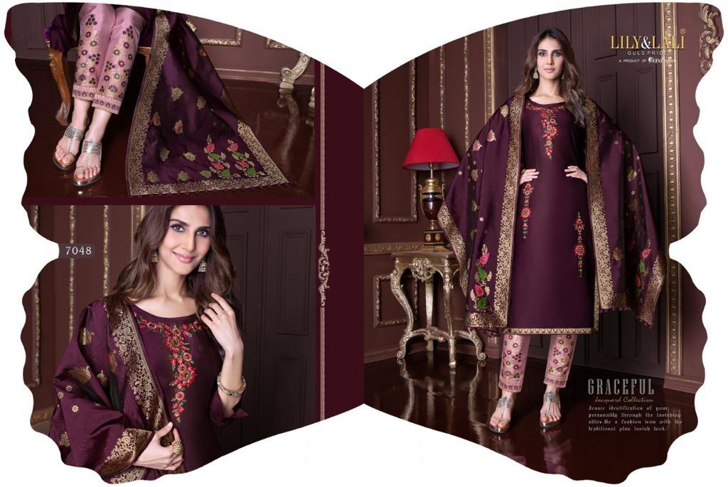 lily and lali meenakari silk classic trendy look top bottom with dupatta catalog