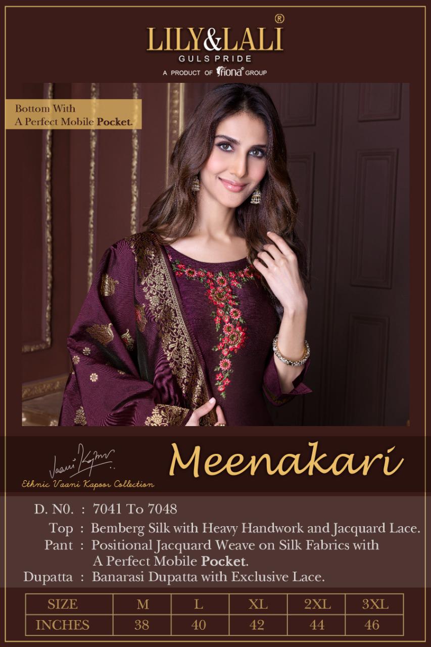 lily and lali meenakari silk classic trendy look top bottom with dupatta catalog