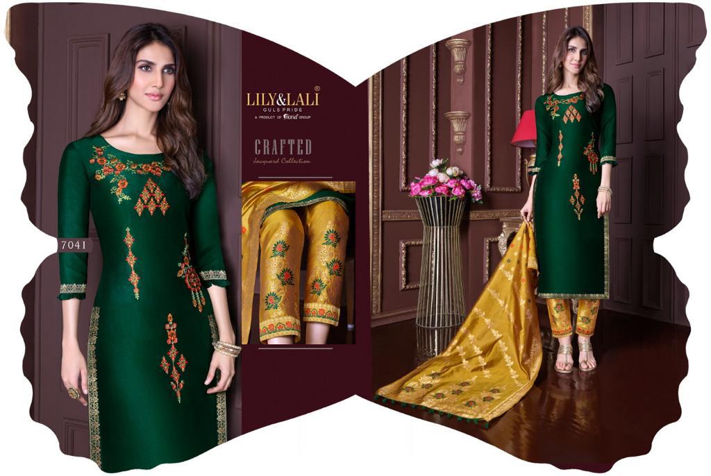 lily and lali meenakari silk classic trendy look top bottom with dupatta catalog