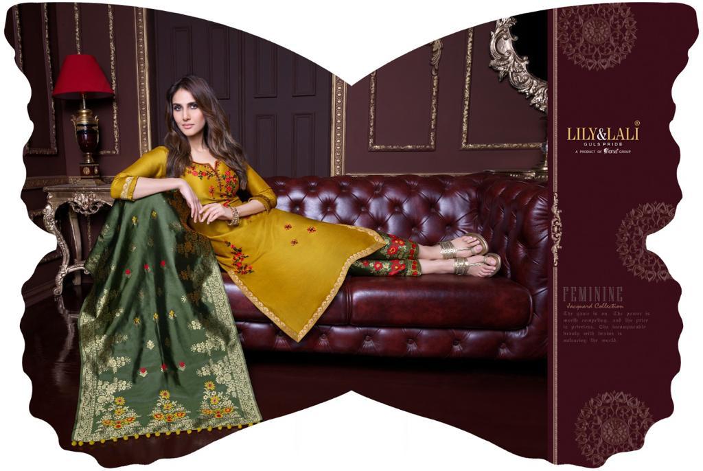 lily and lali meenakari silk classic trendy look top bottom with dupatta catalog