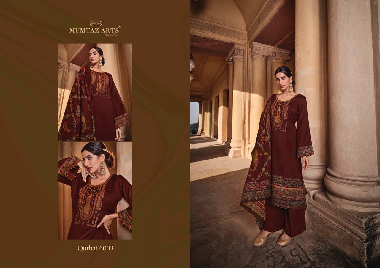 mumtaz art qurbat pashmina exclusive print salwar suit catalog