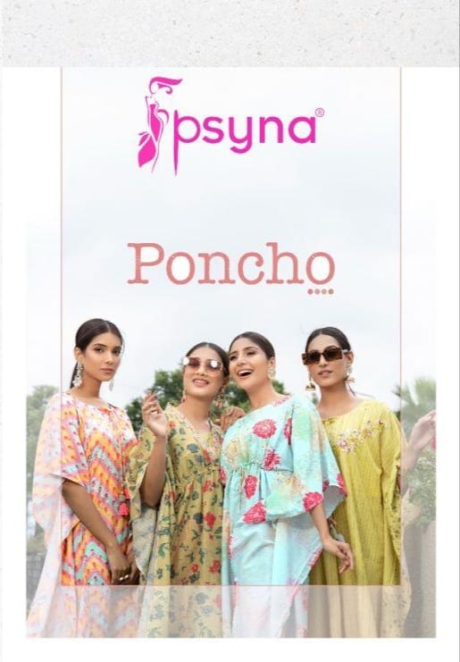 psyna poncho muslin classic trendy look Stylish Kaftan kurti with pant catalog