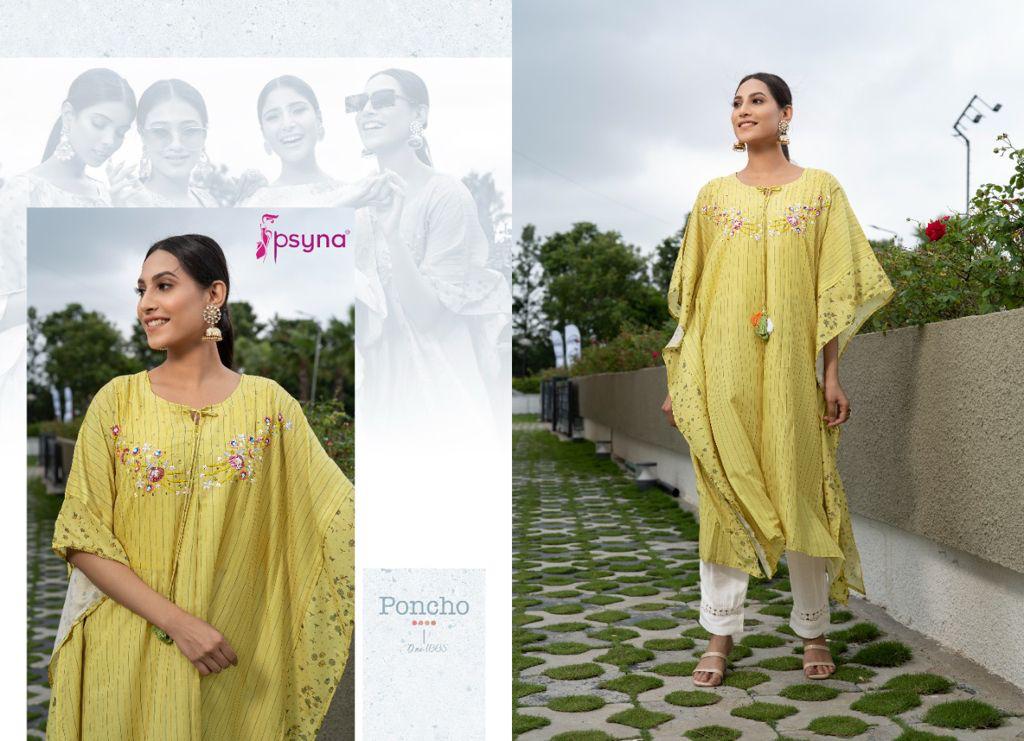 psyna poncho muslin classic trendy look Stylish Kaftan kurti with pant catalog