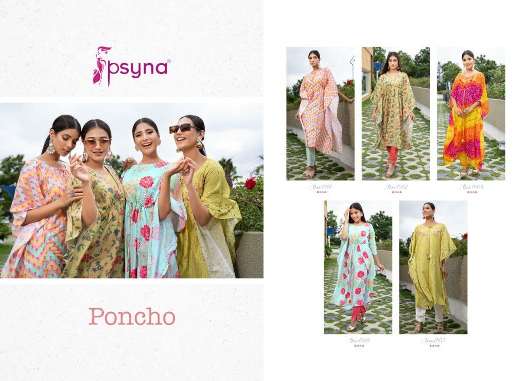 psyna poncho muslin classic trendy look Stylish Kaftan kurti with pant catalog