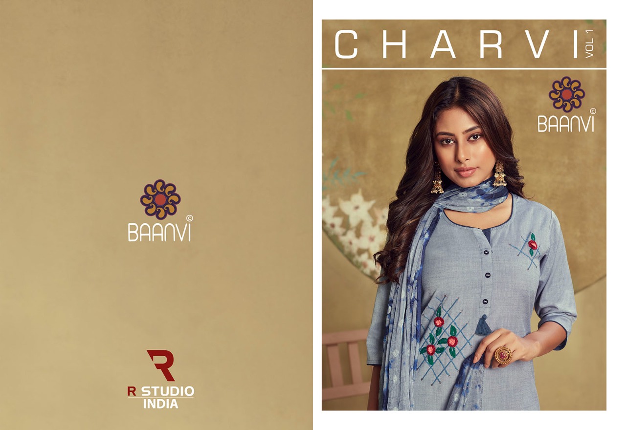 r studio Baanvi charvi cotton astonish look kurti pant with dupatta catalog