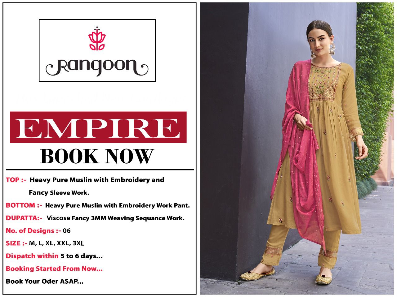 Rangoon empire muslin regal look top bottom with dupatta  catalog