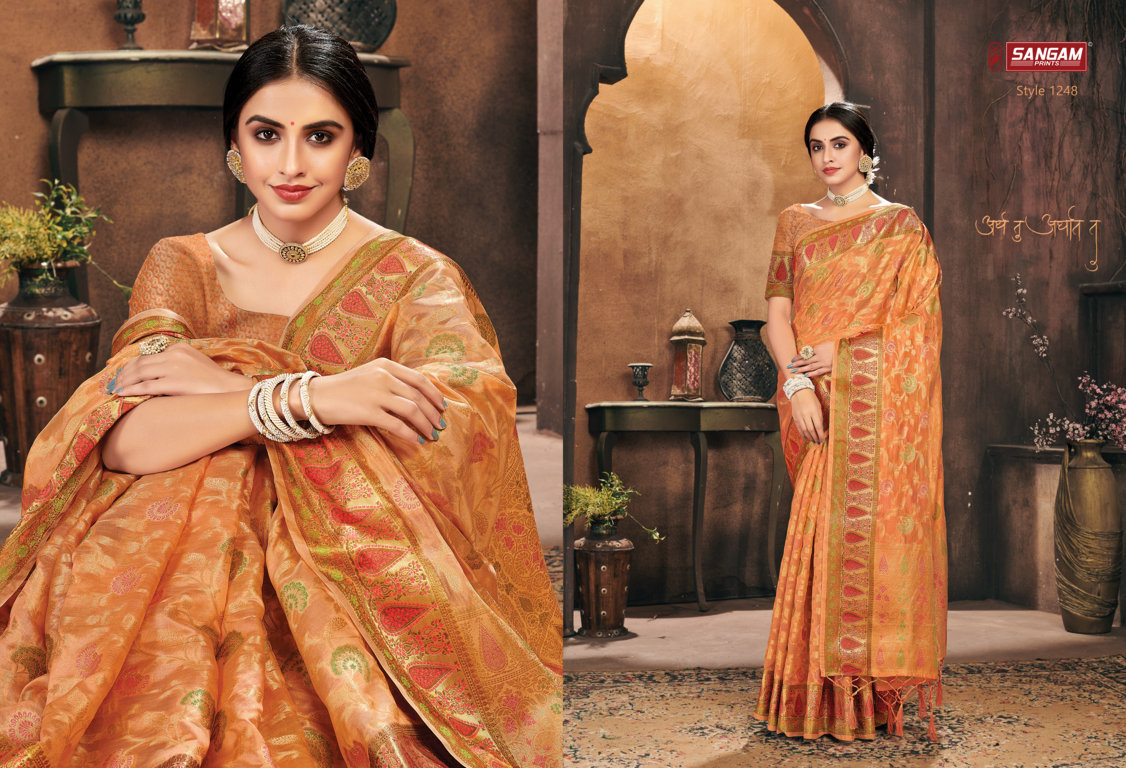 sangam print gulzar organza attractive saree catalog