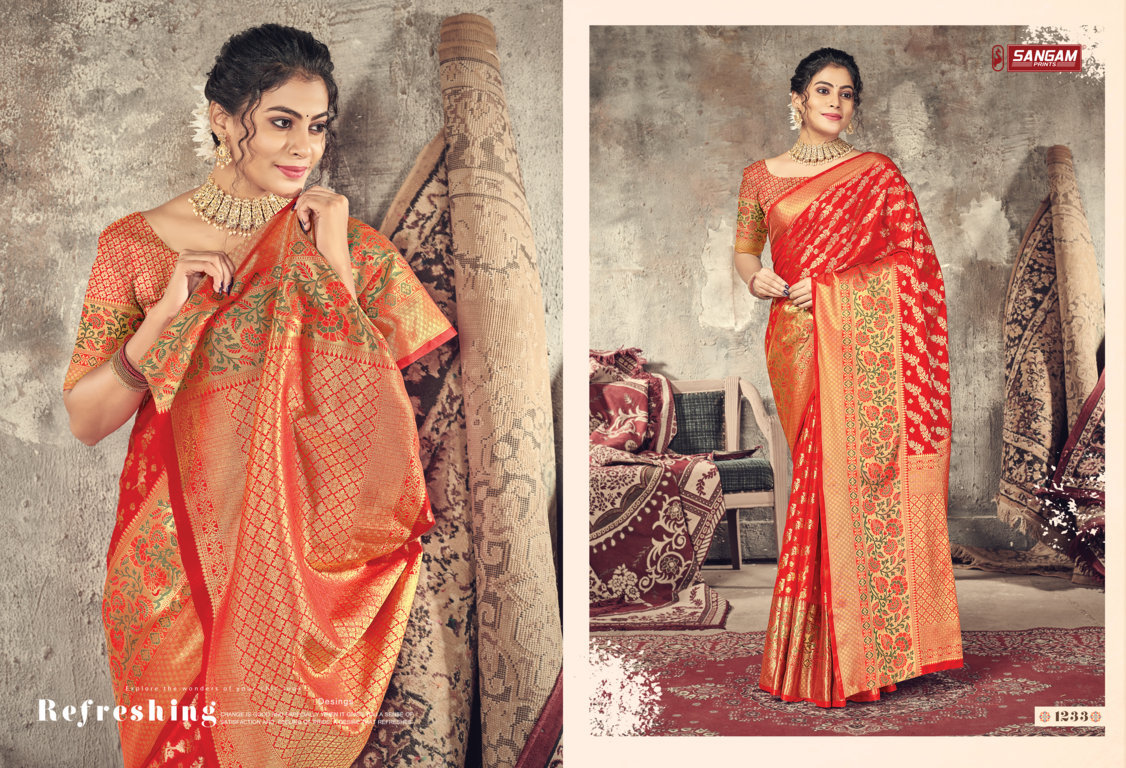 sangam print swarnmoti silk elegant look saree catalog