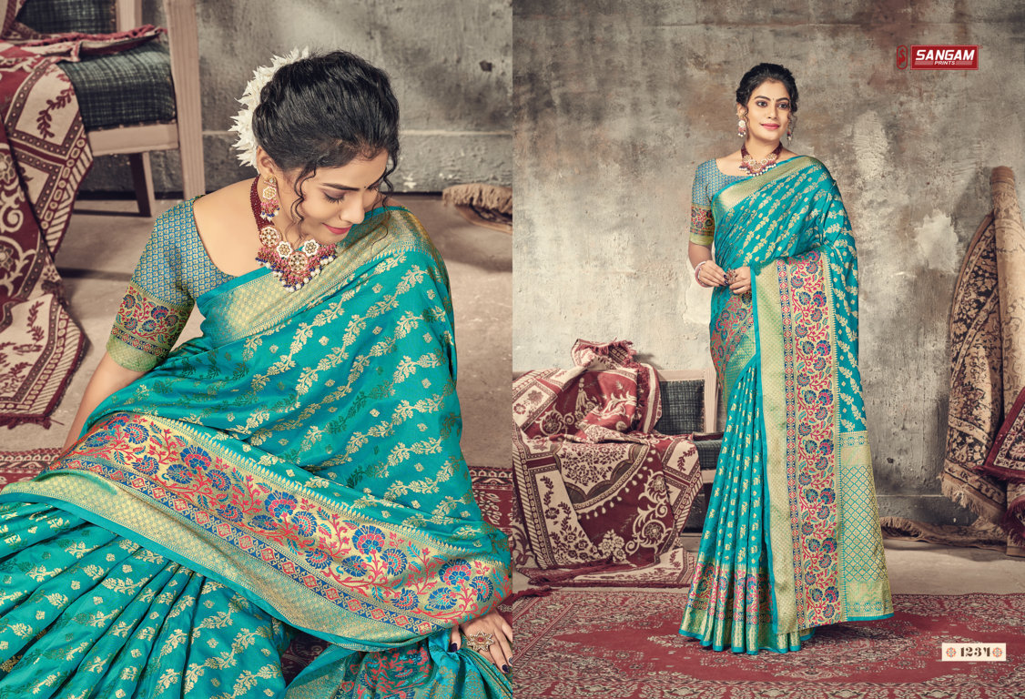 sangam print swarnmoti silk elegant look saree catalog