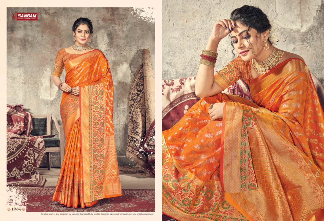 sangam print swarnmoti silk elegant look saree catalog