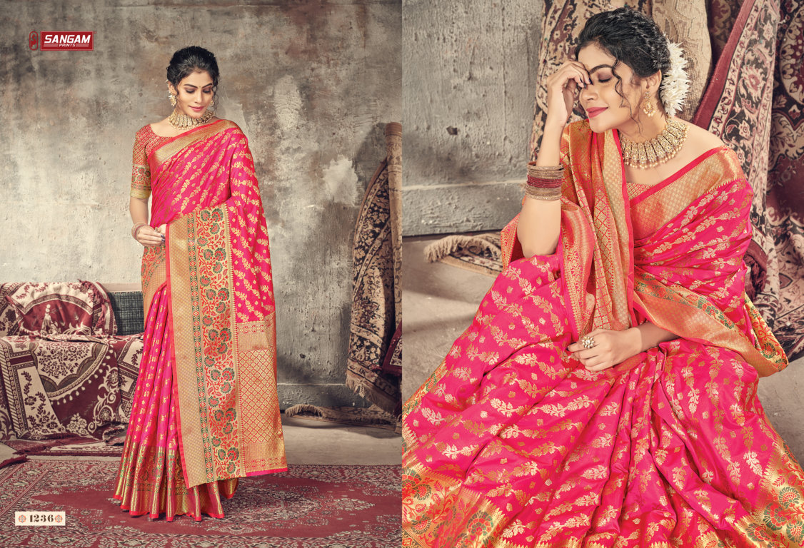 sangam print swarnmoti silk elegant look saree catalog