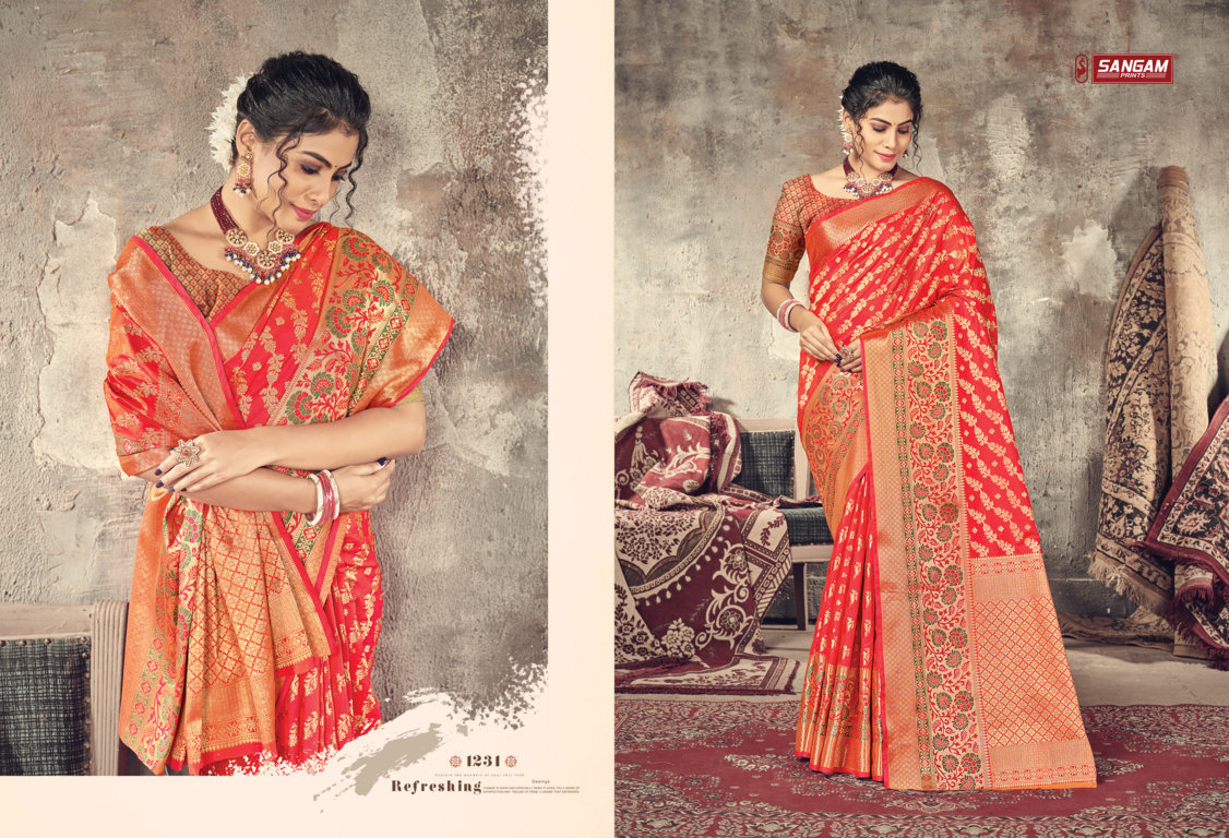 sangam print swarnmoti silk elegant look saree catalog