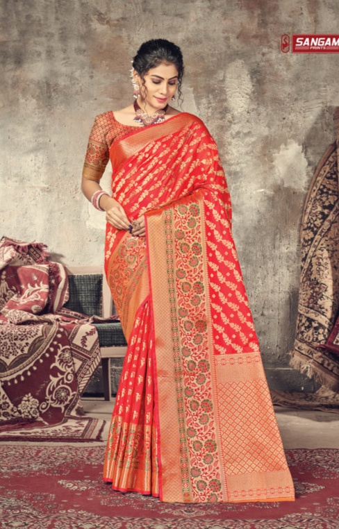 sangam print swarnmoti silk elegant look saree catalog