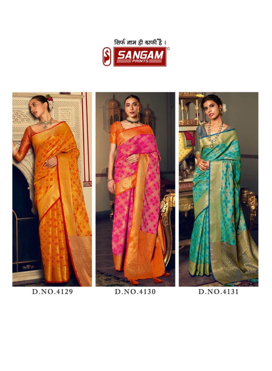 sangam print zari patola patola silk elegant look saree catalog