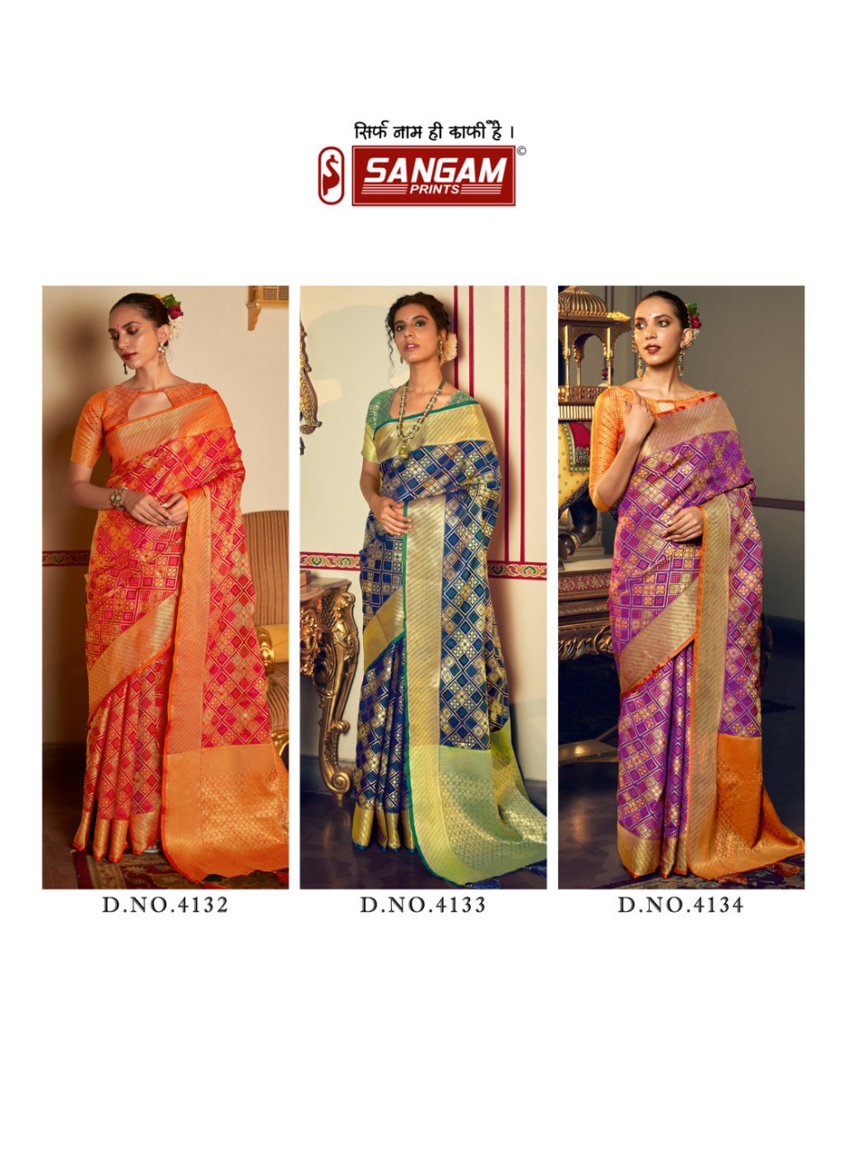 sangam print zari patola patola silk elegant look saree catalog