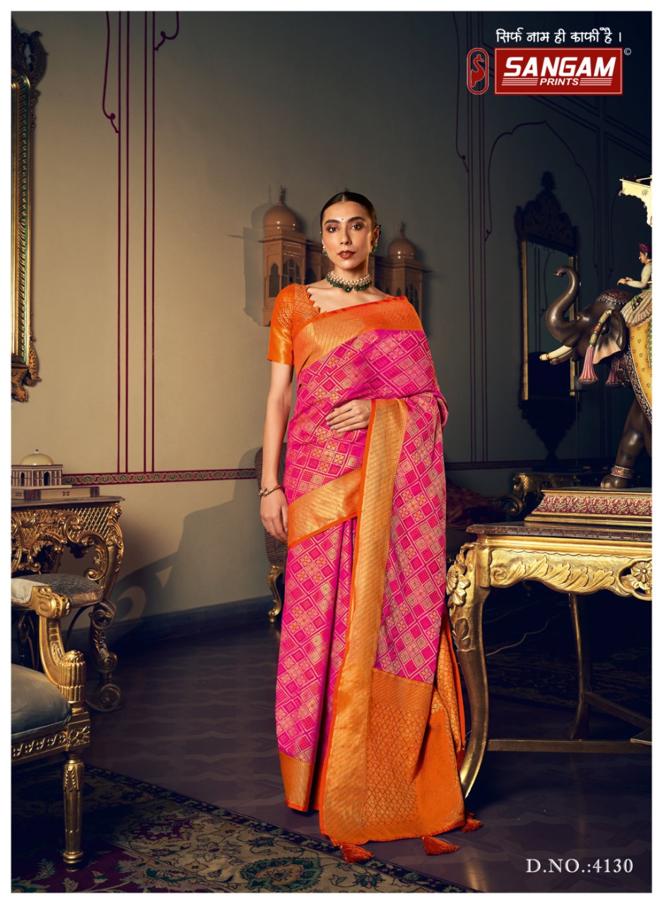 sangam print zari patola patola silk elegant look saree catalog