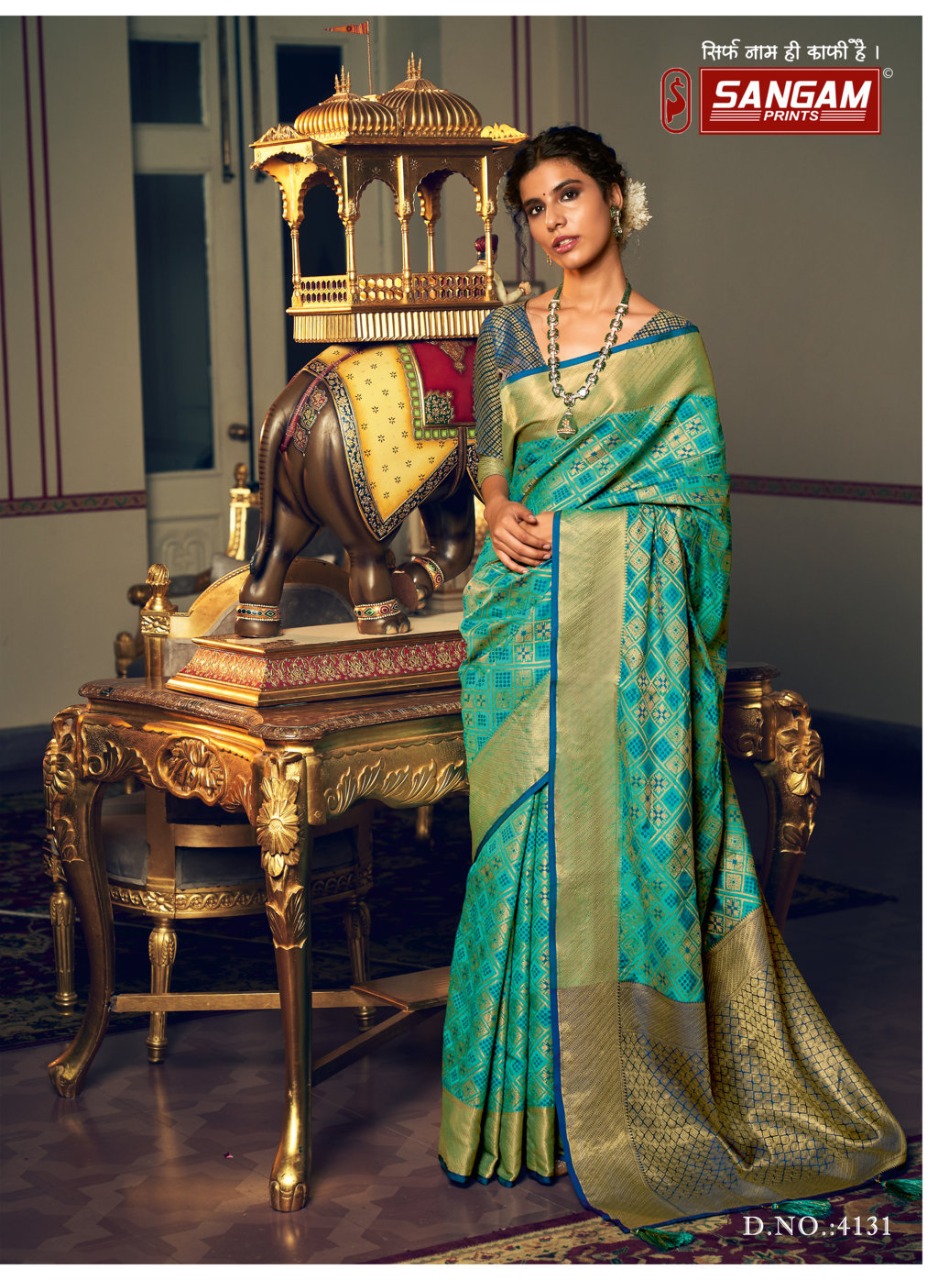 sangam print zari patola patola silk elegant look saree catalog