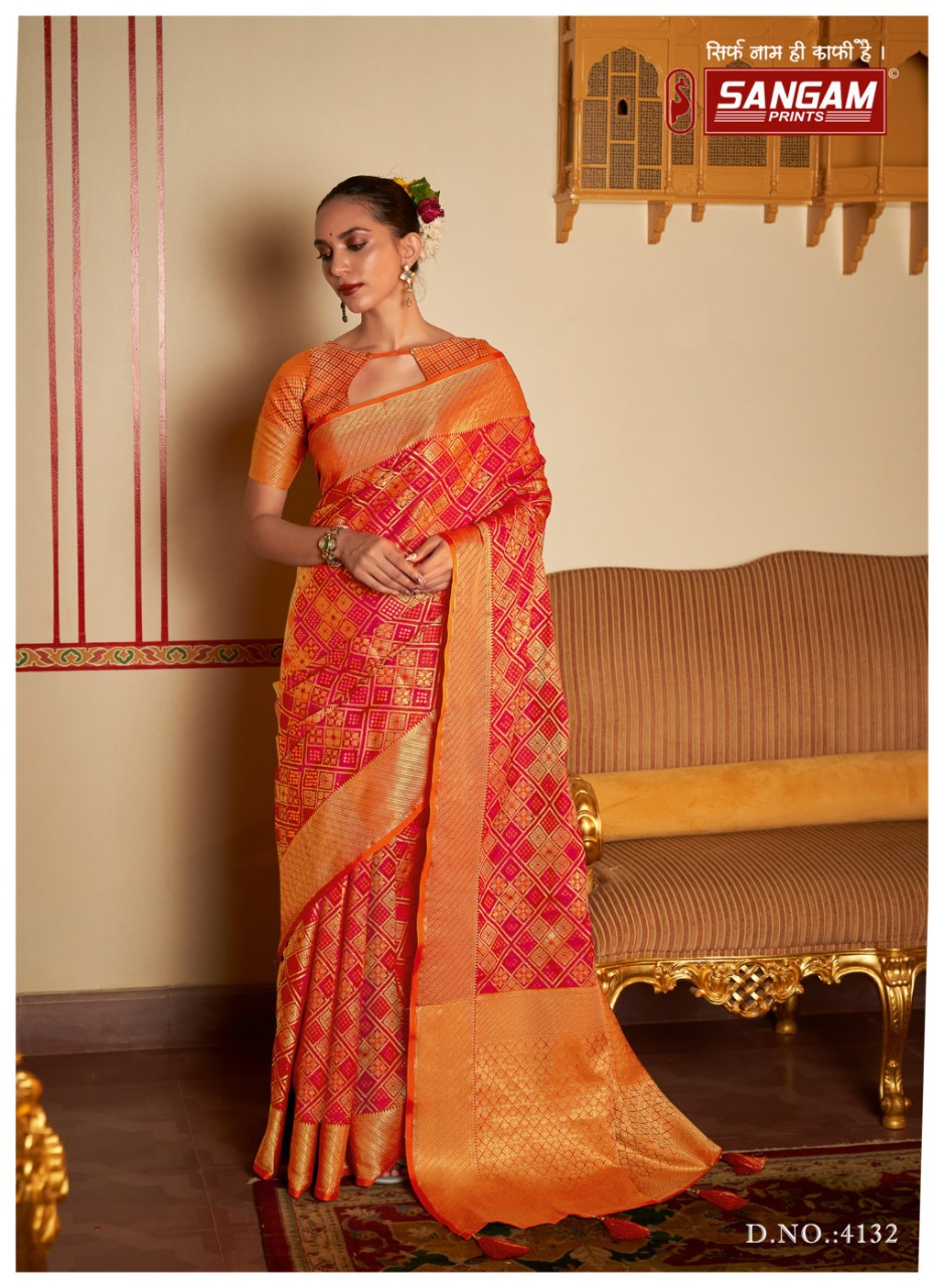 sangam print zari patola patola silk elegant look saree catalog