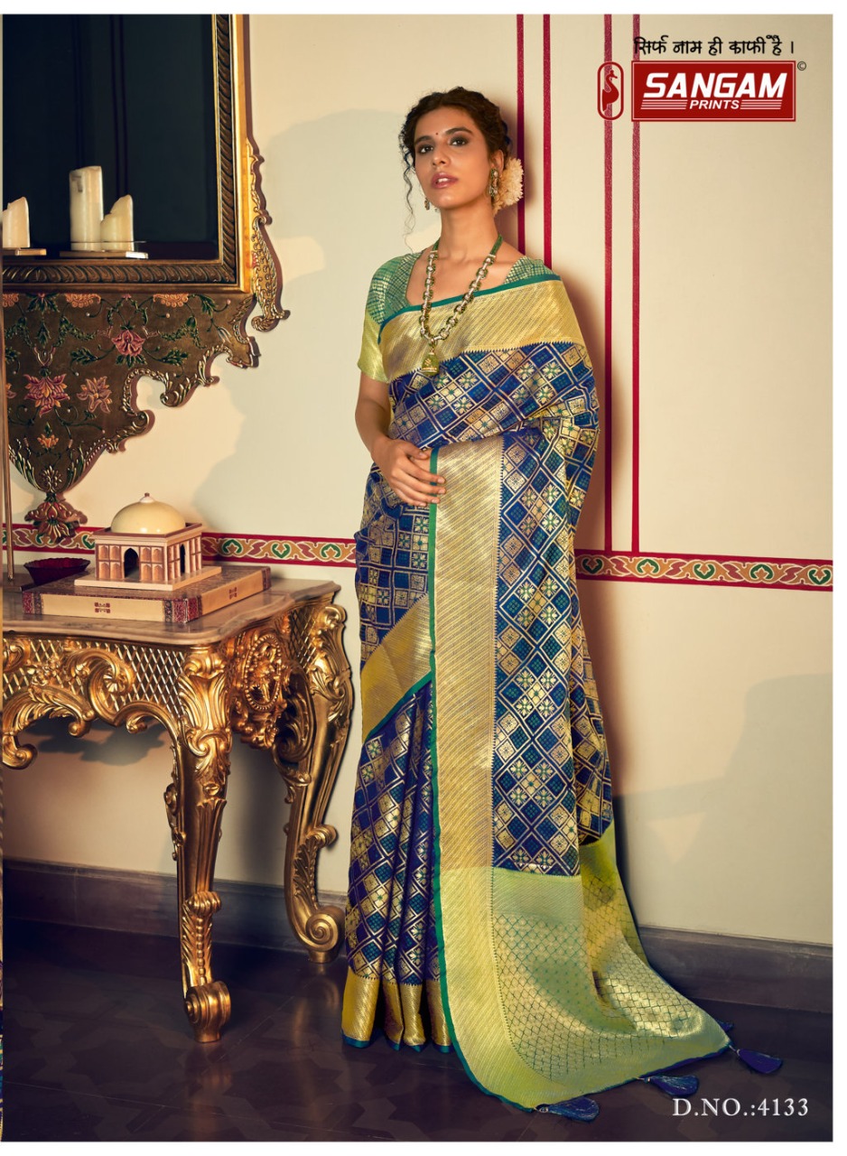 sangam print zari patola patola silk elegant look saree catalog