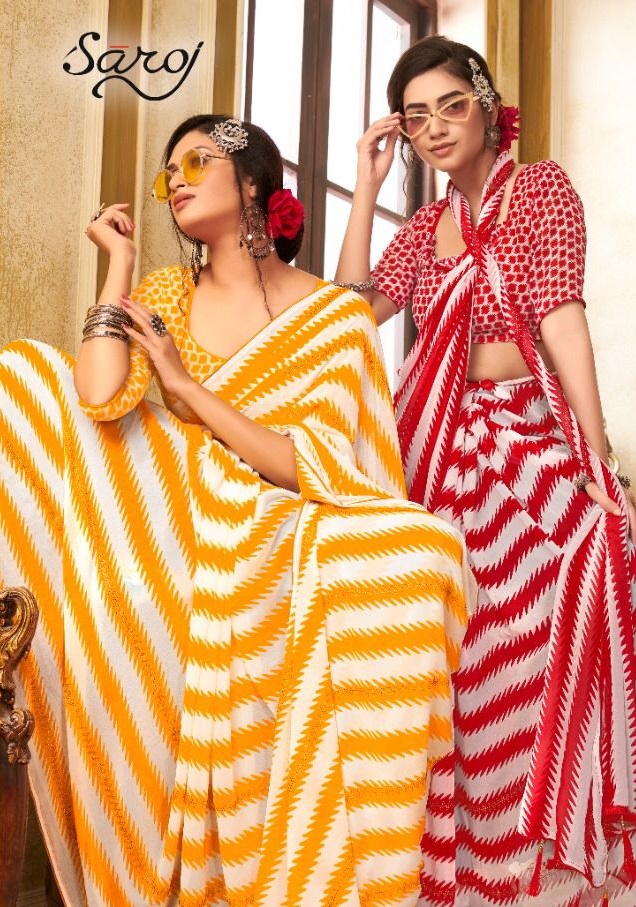 saroj saree rang birangi weightless classic trendy look saree catalog