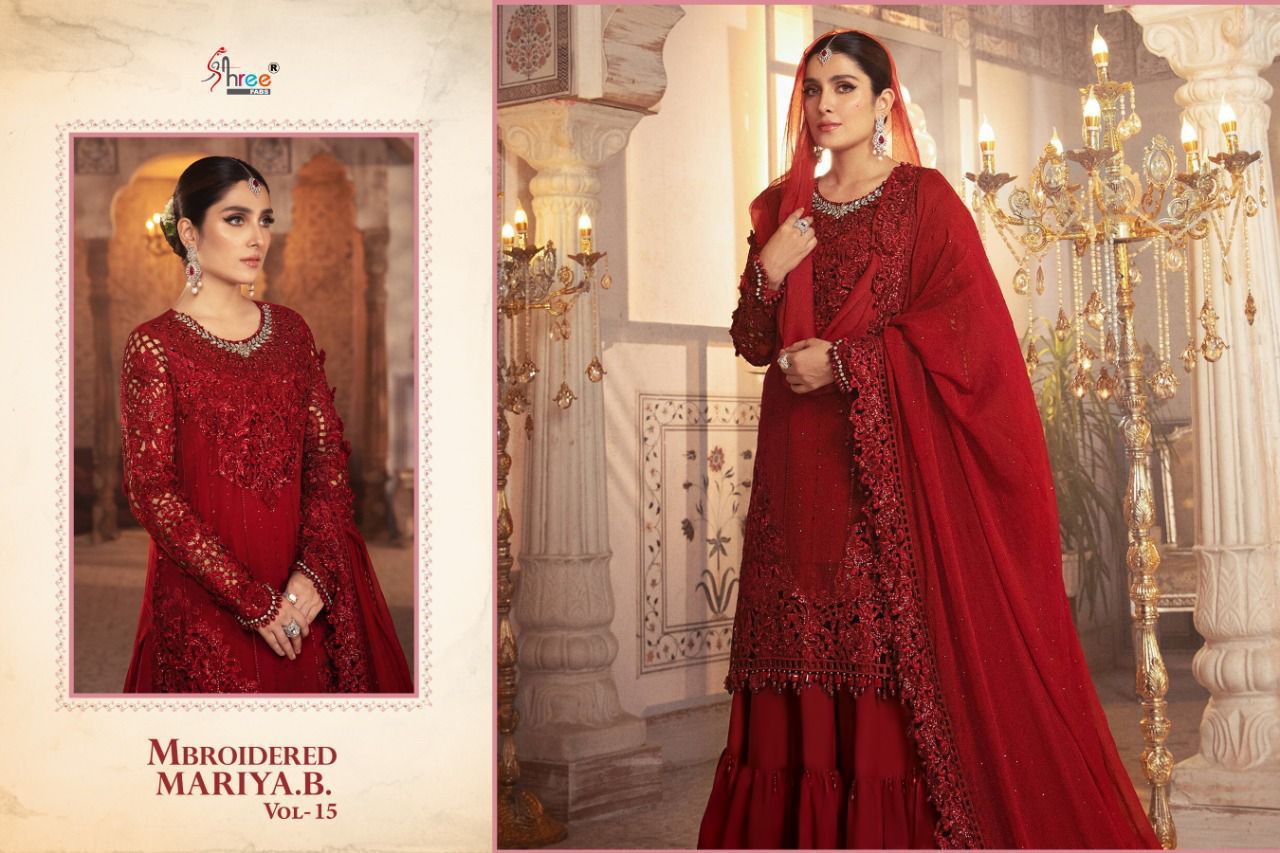 shree fab mbroidered mariya b vol 15 organja catchy look salwar suit catalog