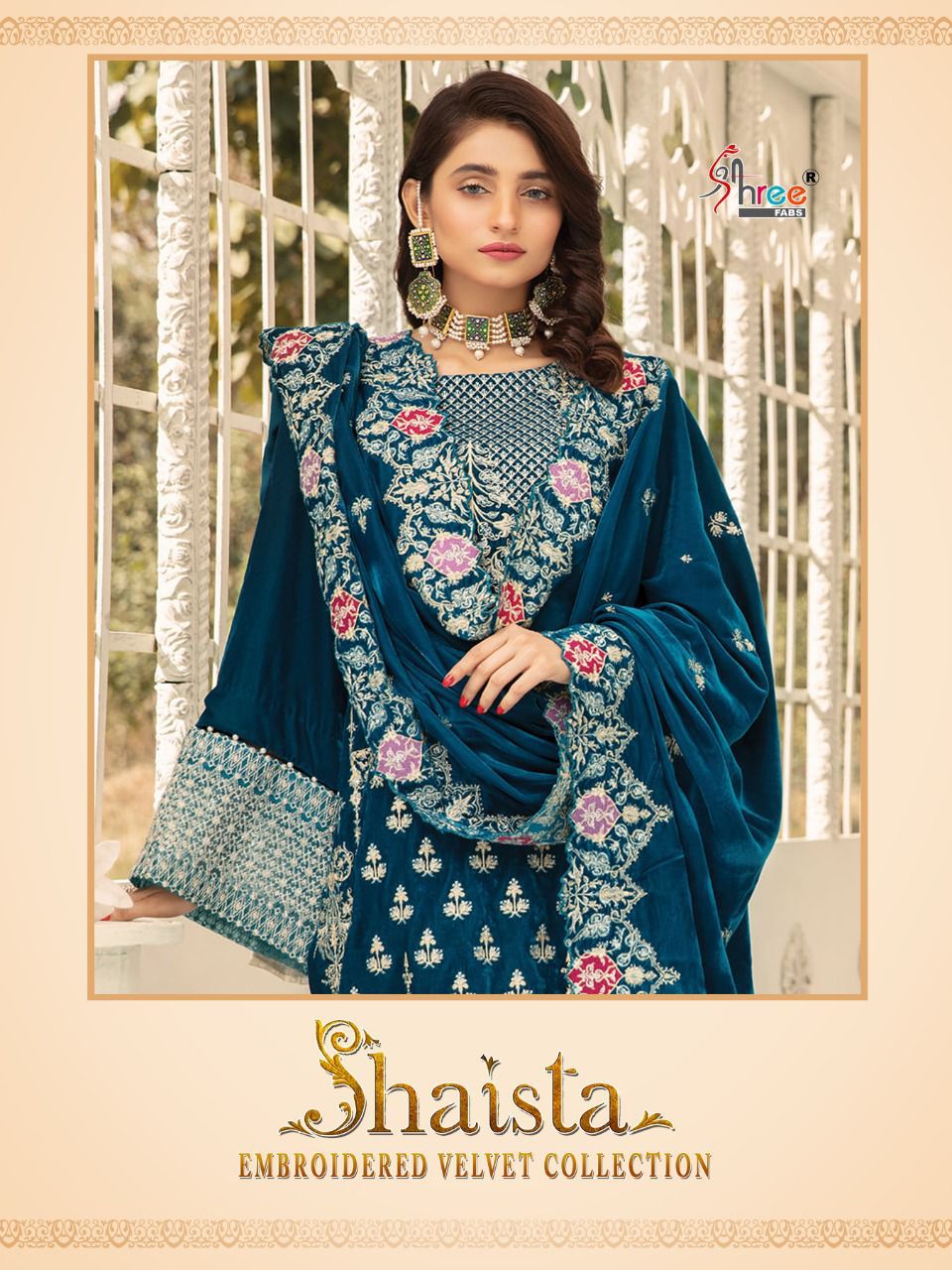 shree fab shaista embroidered velvet collection velvet gorgeous look salwar suit catalog