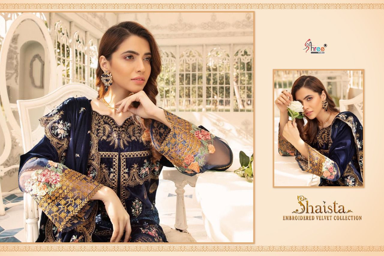 shree fab shaista embroidered velvet collection velvet gorgeous look salwar suit catalog