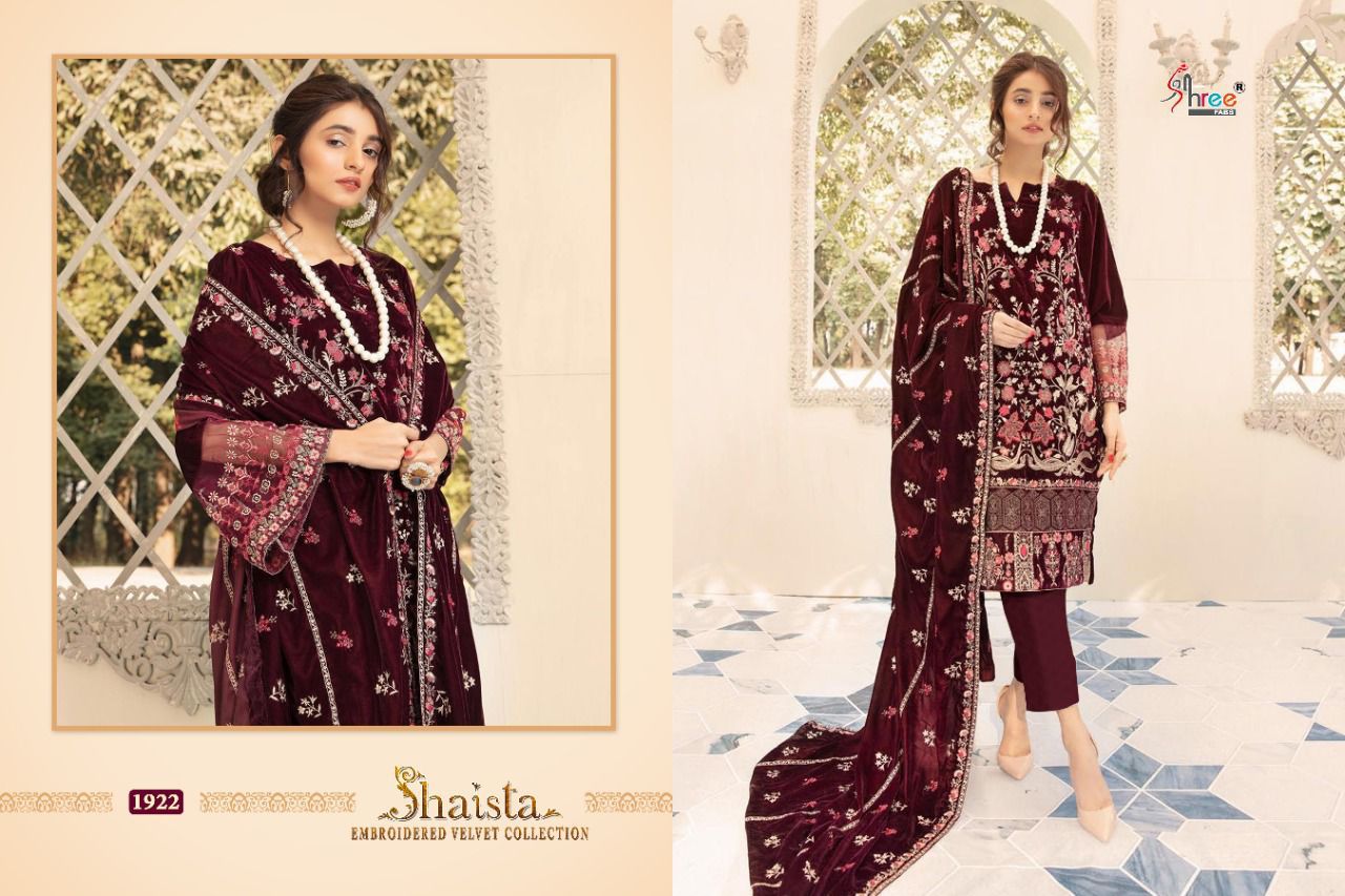 shree fab shaista embroidered velvet collection velvet gorgeous look salwar suit catalog