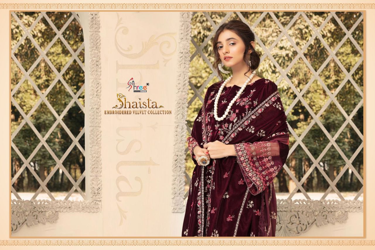 shree fab shaista embroidered velvet collection velvet gorgeous look salwar suit catalog