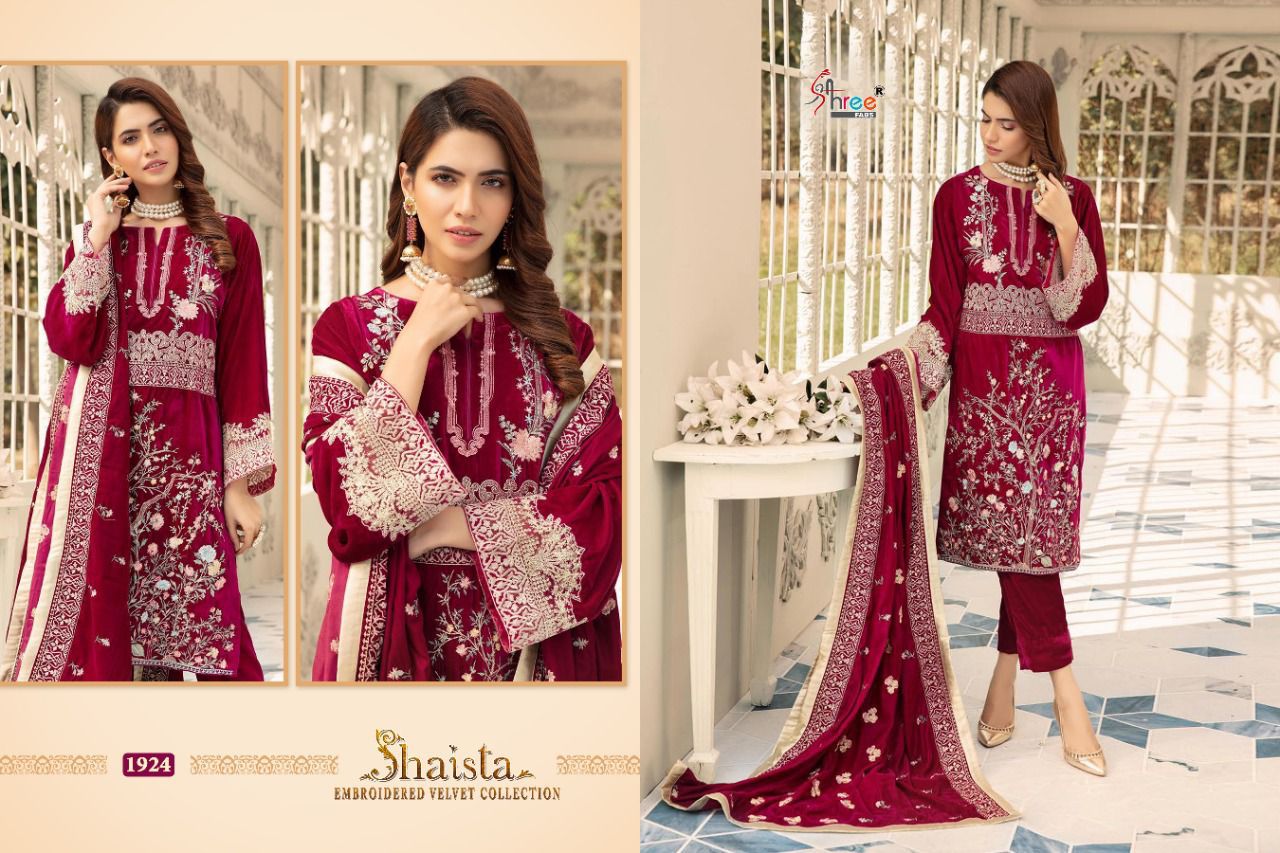 shree fab shaista embroidered velvet collection velvet gorgeous look salwar suit catalog