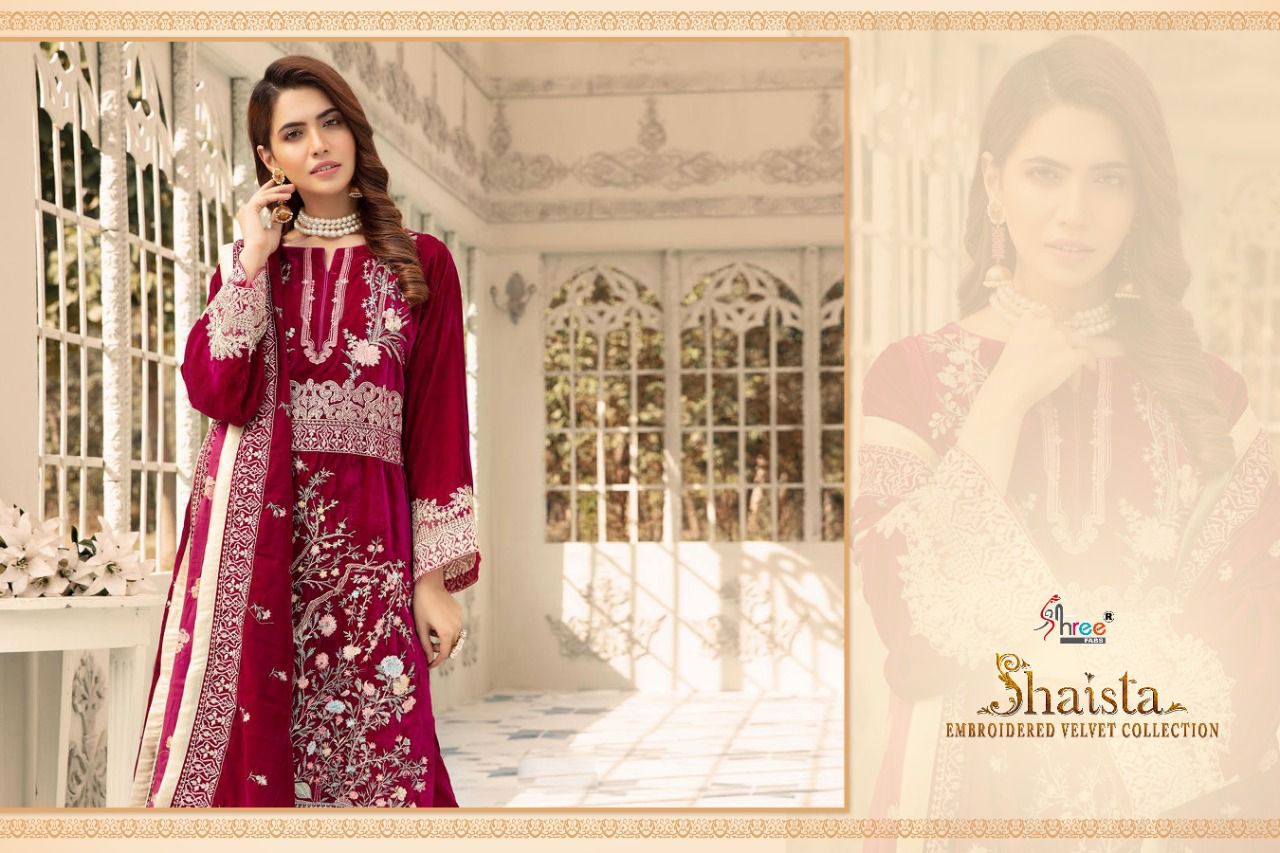 shree fab shaista embroidered velvet collection velvet gorgeous look salwar suit catalog