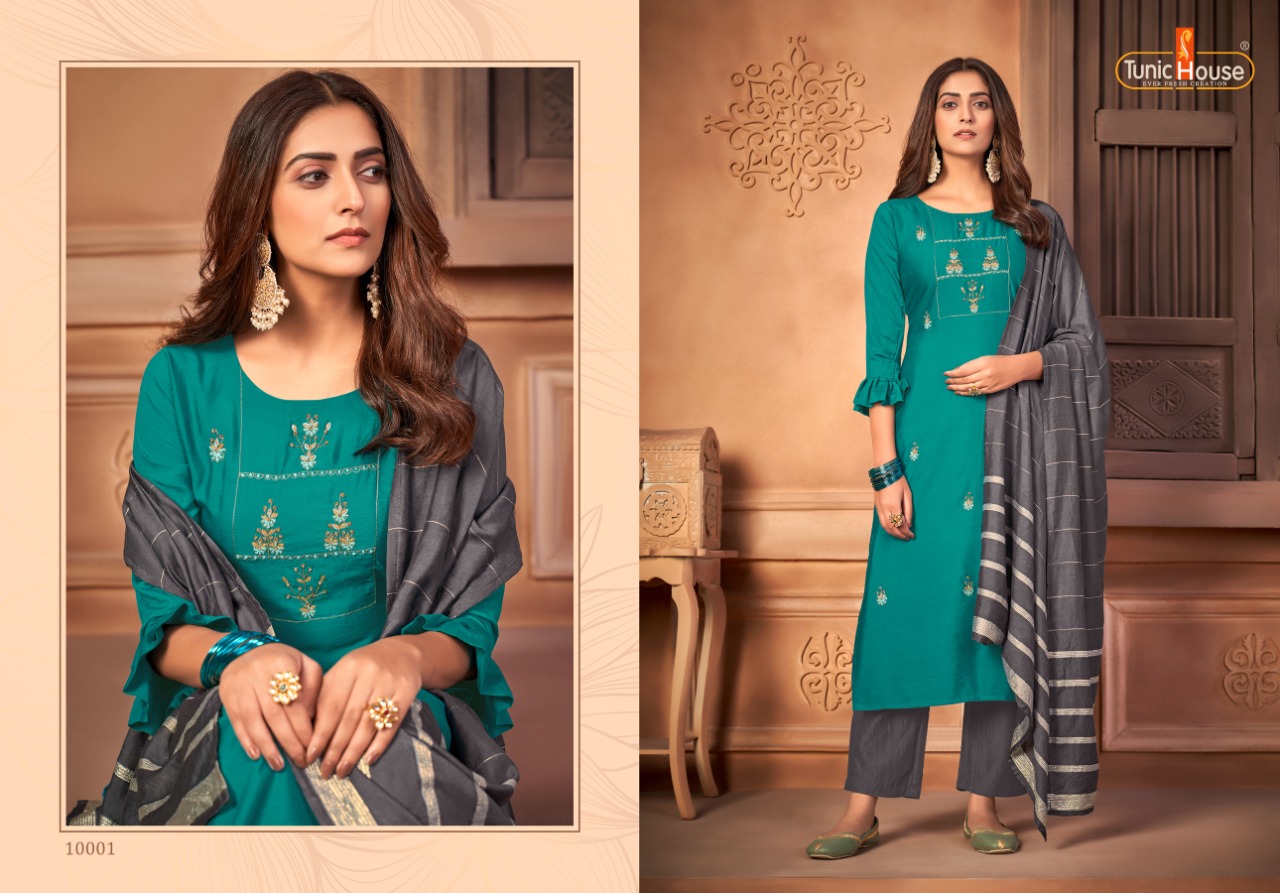 tunic house utsav fancy silk exclusive pattern top bottom with dupatta catalog