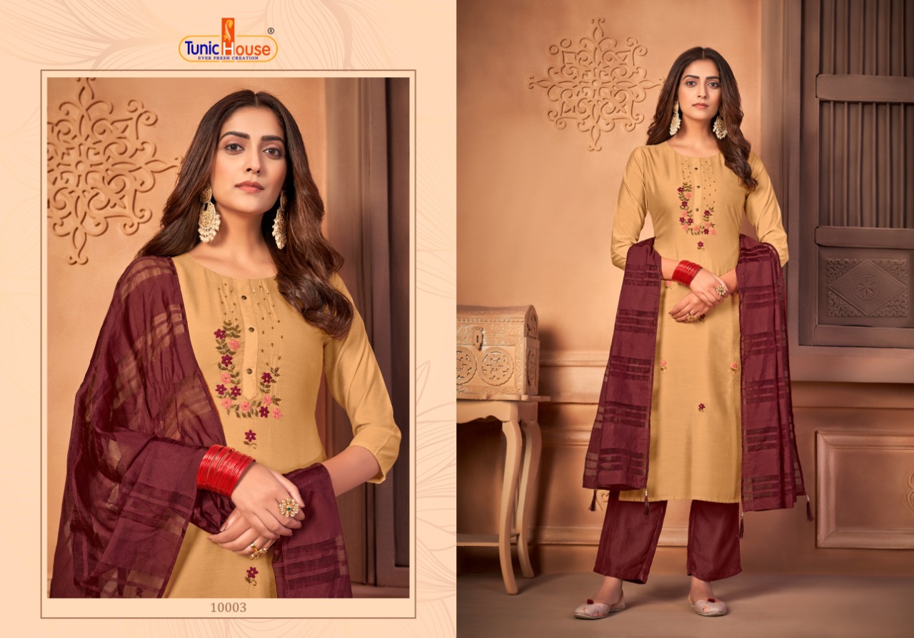 tunic house utsav fancy silk exclusive pattern top bottom with dupatta catalog