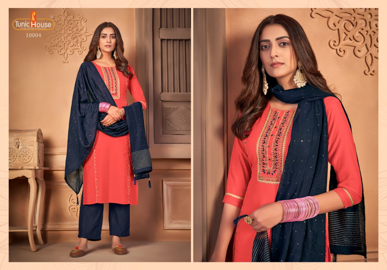 tunic house utsav fancy silk exclusive pattern top bottom with dupatta catalog