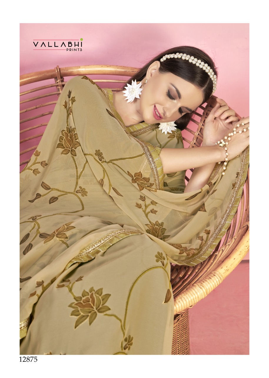 vallabhi print barfi georgette exclusive print saree catalog