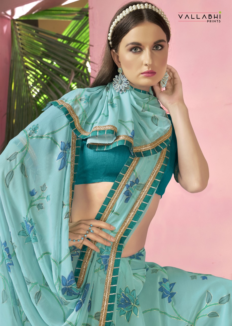 vallabhi print barfi georgette exclusive print saree catalog