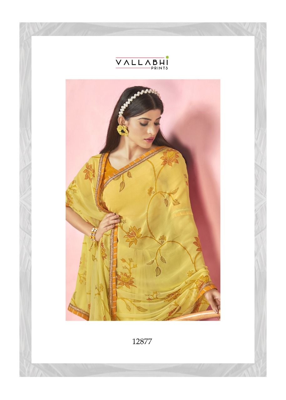 vallabhi print barfi georgette exclusive print saree catalog