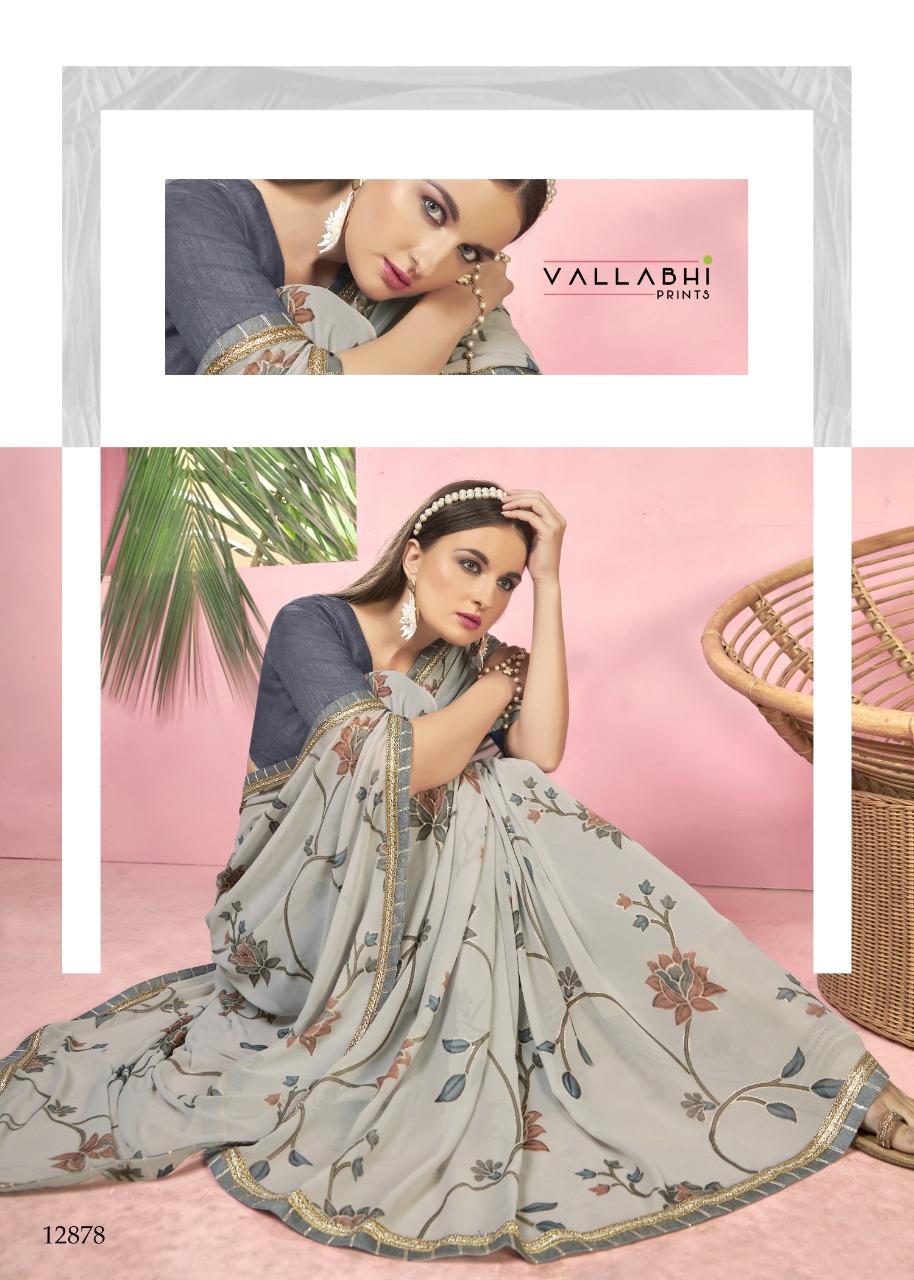 vallabhi print barfi georgette exclusive print saree catalog