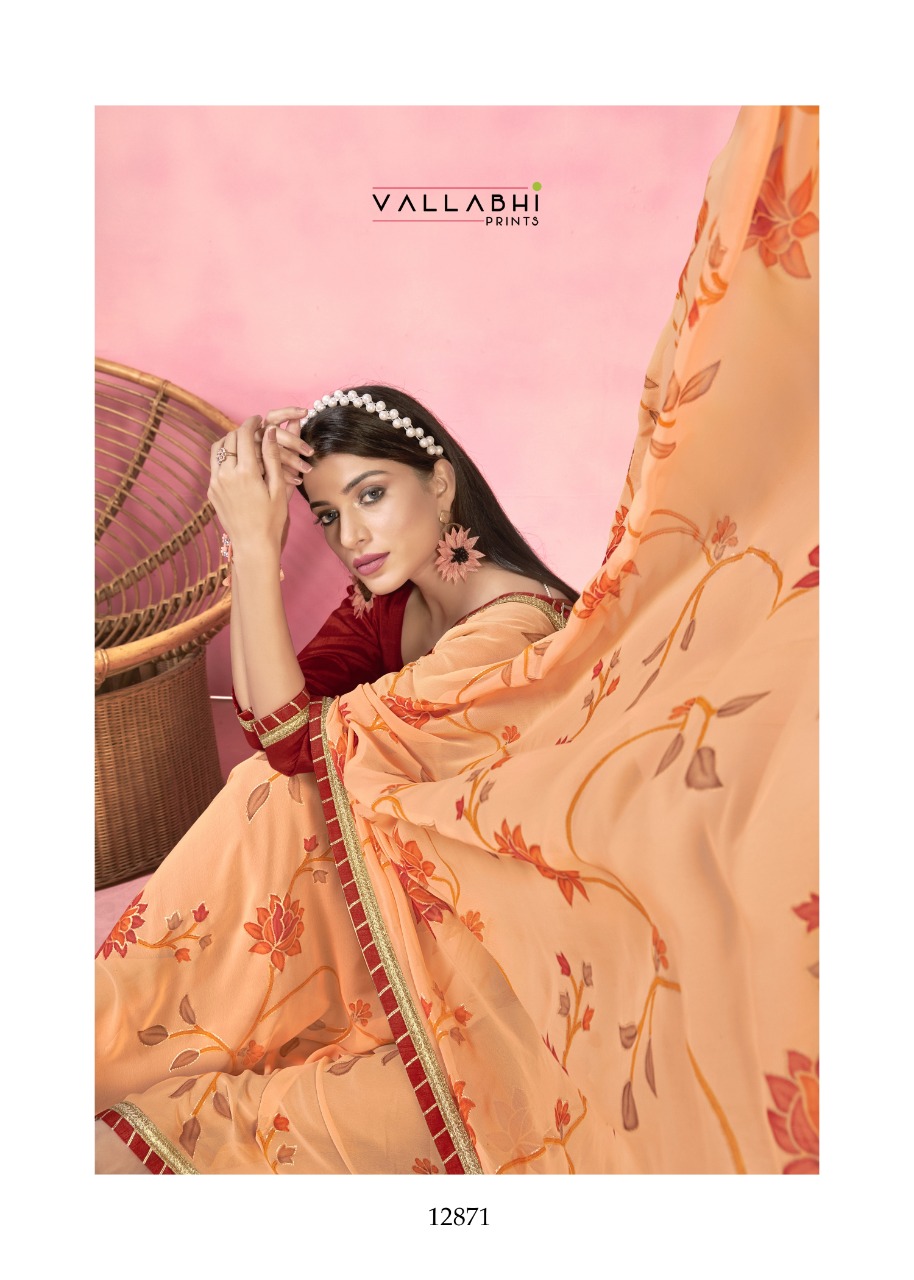 vallabhi print barfi georgette exclusive print saree catalog