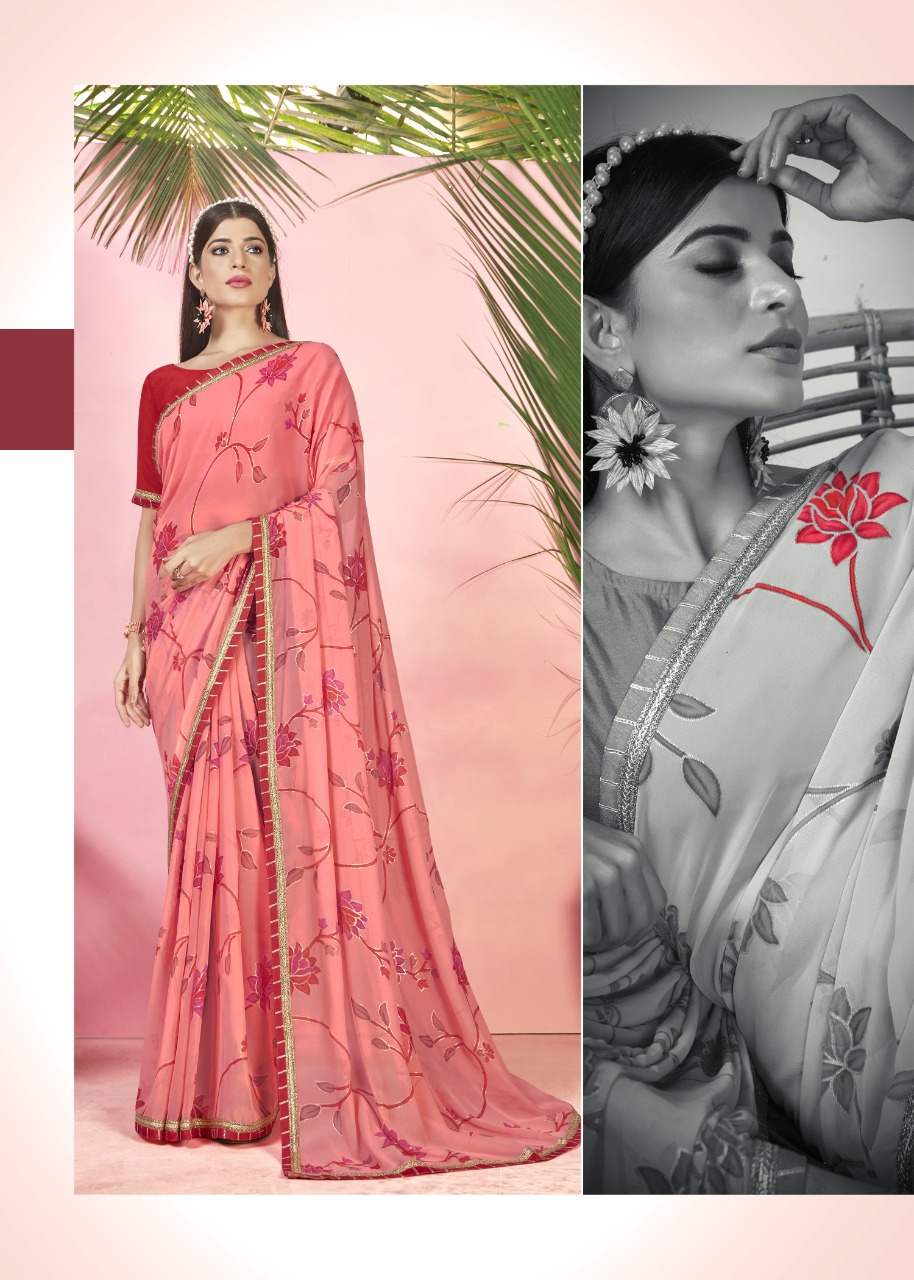 vallabhi print barfi georgette exclusive print saree catalog