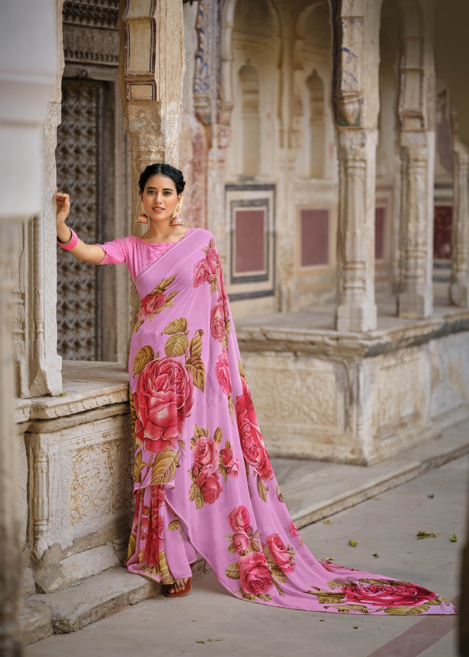 vallabhi print bright georgette attractive print saree catalog