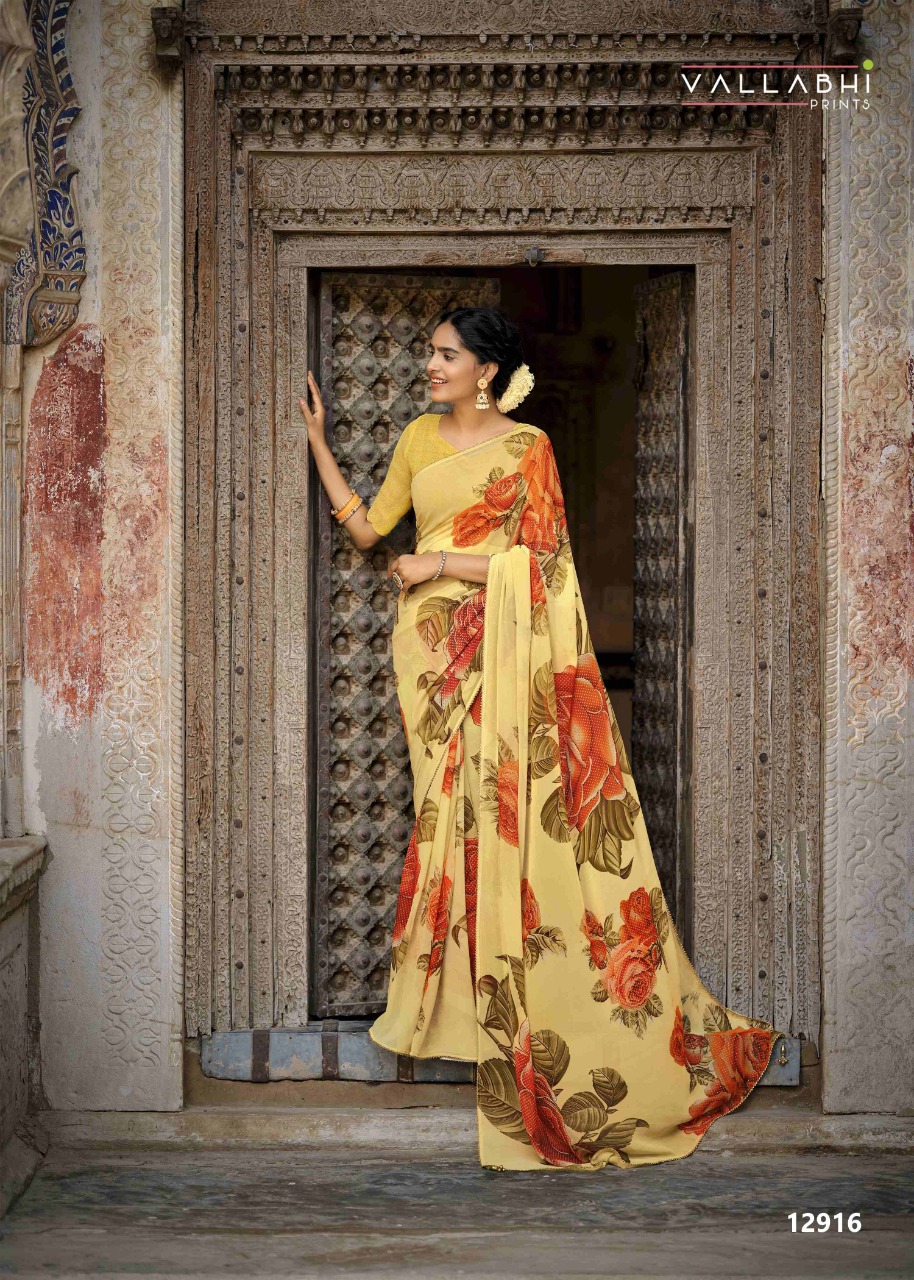 vallabhi print bright georgette attractive print saree catalog